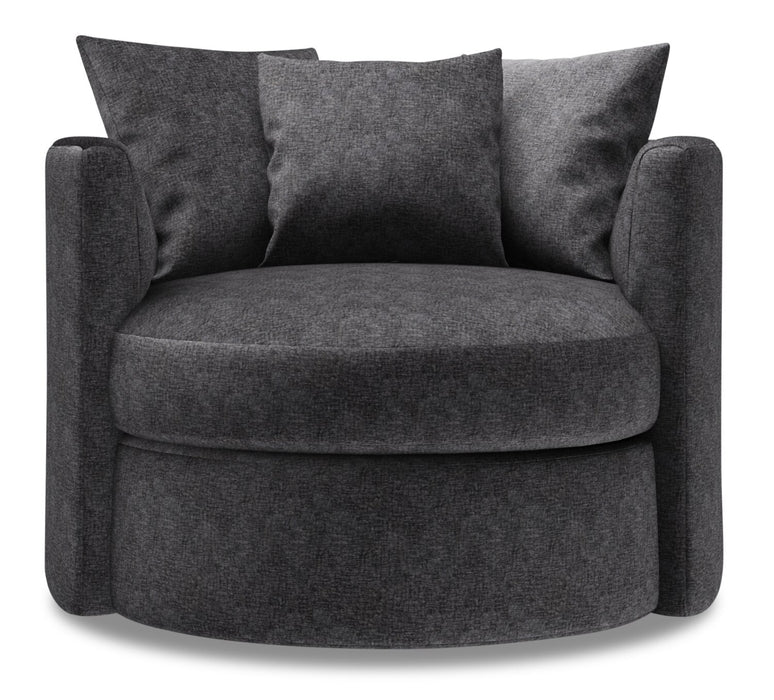 Made in Canada Sofa Lab Customizable Nest 41\" Chenille Fabric Swivel Accent Chair - Luxury Charcoal Grey