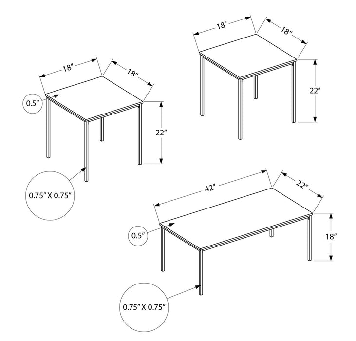 Easton 42\" Modern 3-Pack Coffee + 2 End Tables - Grey with Black Metal Legs