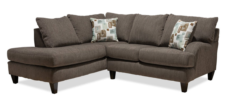 Made in Canada Nofia 2-Piece Left-Facing Chenille Fabric Sectional with  Accent Pillows and Wood Legs - Charcoal Grey