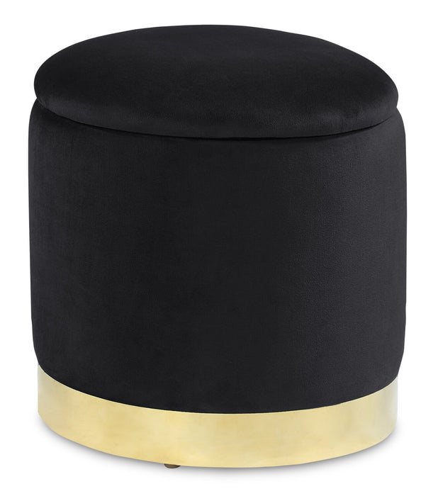 Phebe 16.5\" Storage Ottoman with Gold Trim Base - Black