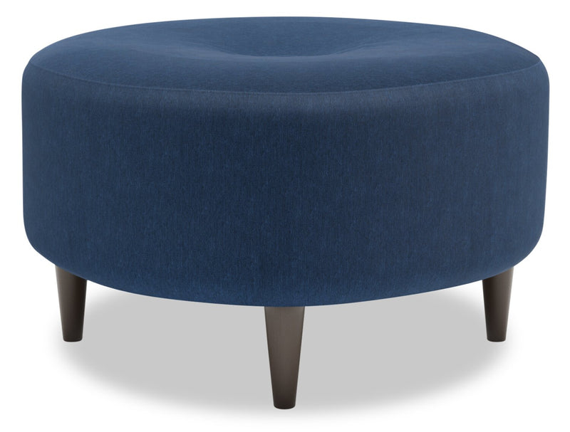 Made in Canada Customizable Sofa Lab The Curve 31\" Linen-Look Fabric Ottoman - Pax Navy Blue