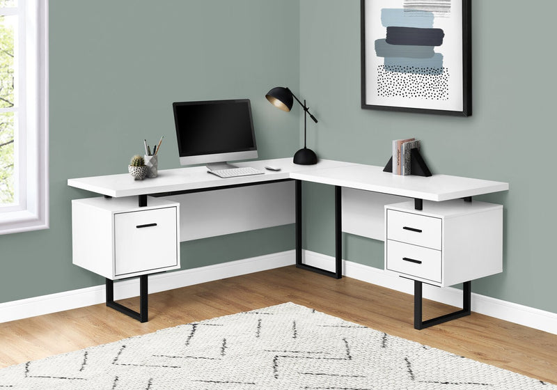 Marnie Reversible 71\" L-Shaped Corner Office Desk with 3-Drawers - White/Black