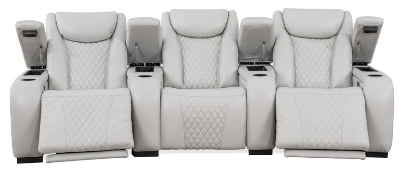 Cinema 112.6\" Leather-Look Fabric Power Reclining Home Theatre Seating with Three Seats - Cosmic Fog Grey