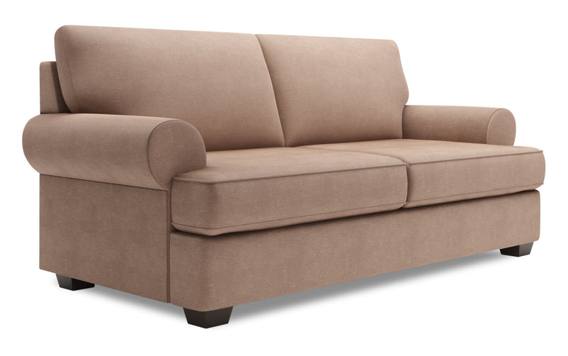 Made in Canada Customizable Sofa Lab Roll 76\" Linen-Look Fabric Condo Size Sofa with Rolled Arms - Pax Wicker Brown