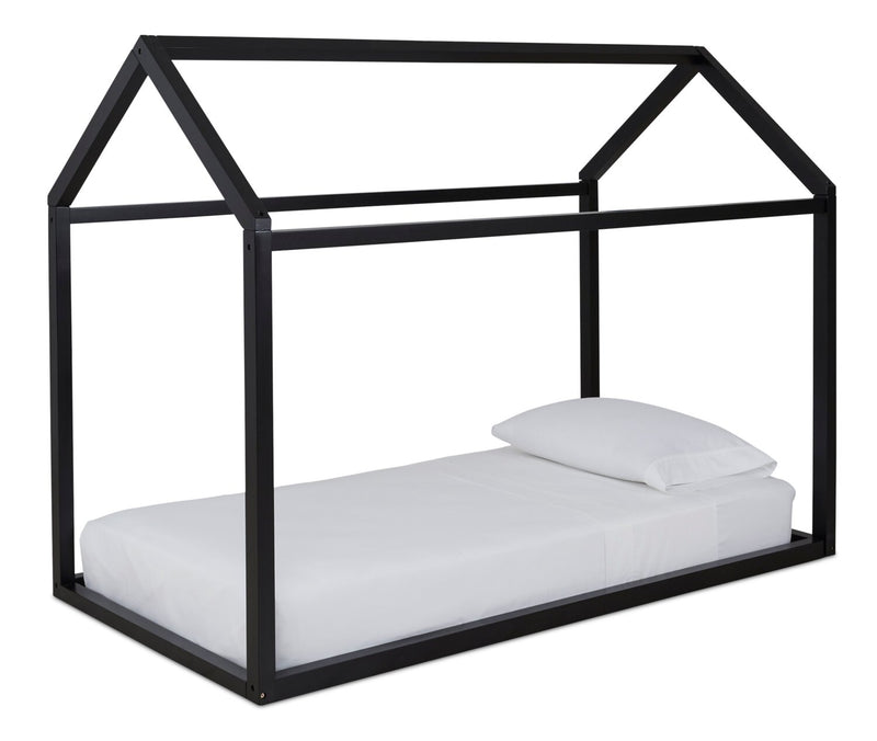 Walt House Bed for Kids, Wood, Black - Twin Size