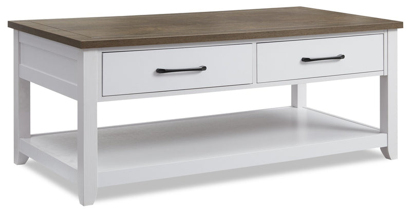Kort & Co. Logan 23.25\" Traditional Coffee Table with Storage and Shelf - White and Walnut Oak 