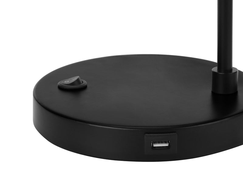 21\" Black Metal Desk/Task Lamp with USB Charging