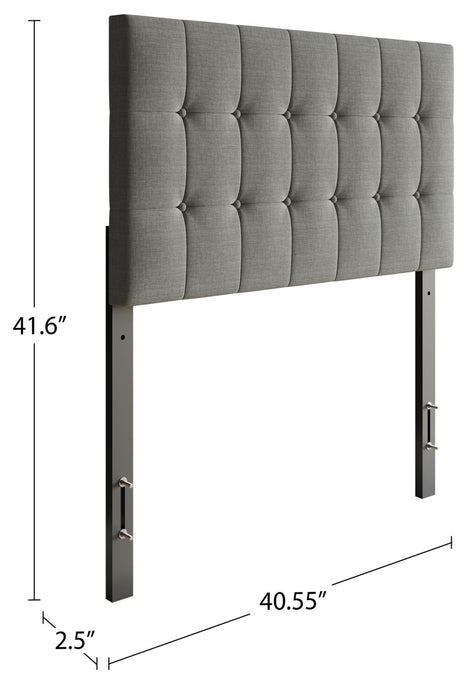 Ellis Upholstered Headboard in Grey Fabric, Button Tufted - Twin Size