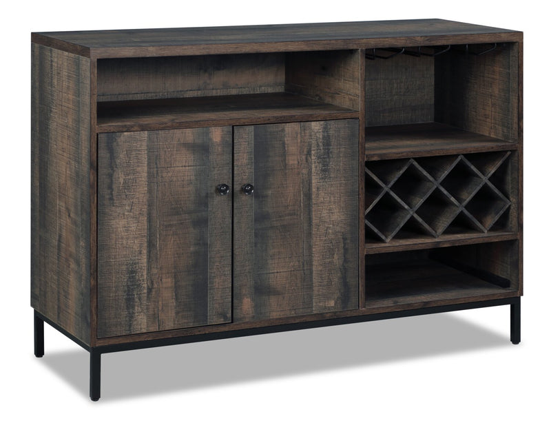 Amos Dining Server with Storage & Built-In Wine Rack, 45\"W - Distressed Brown