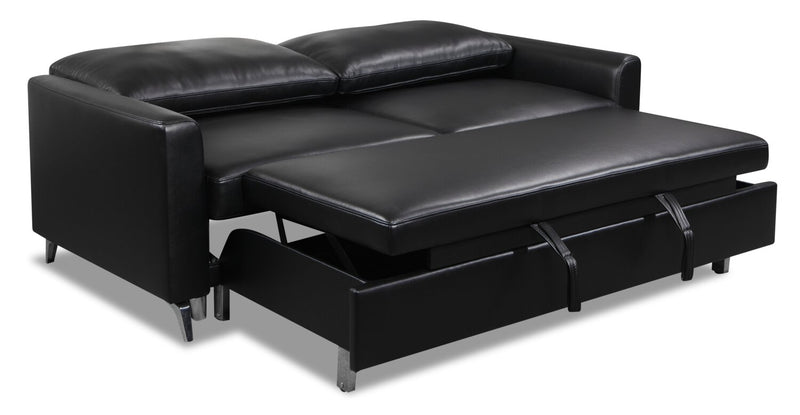 Wilson 77.5\" Leather-Look Fabric Sleeper Sofa with Drop-Down Back Cushions and Metal Legs - Black