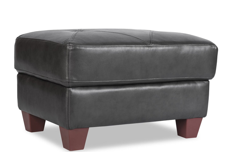 Chateau d’Ax Vita 31\" 100% Genuine Leather Ottoman with Diamond Pattern Stitching and Wood Legs - Charcoal Grey