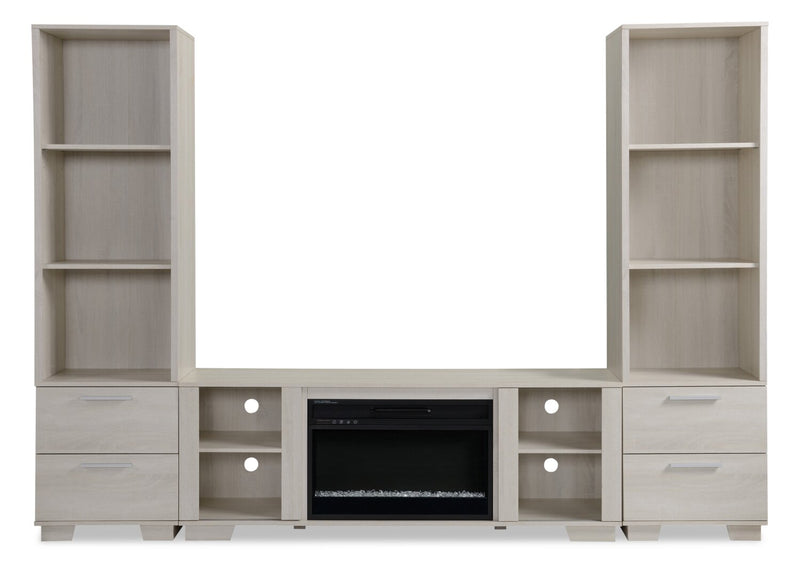 Antoni 102\" Modern 3-Piece Entertainment Centre with Electric Fireplace and Storage for TVs up to 70\"- White
