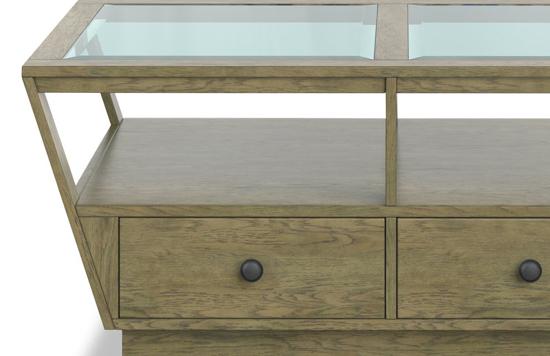 Esme 48\" Traditional Glass Top Coffee Table with Storage and Shelf - Light Brown Wood