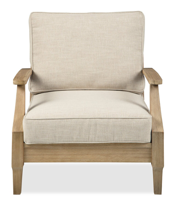 Juno Outdoor Patio Chair - Eucalyptus Wood & Nuvella Fabric, UV & Weather Resistant - Natural/Beige