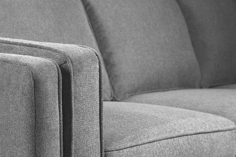 Kort & Co. Kassia 90.6\" Linen-Look Fabric Sofa with Wood Base and Legs - Grey