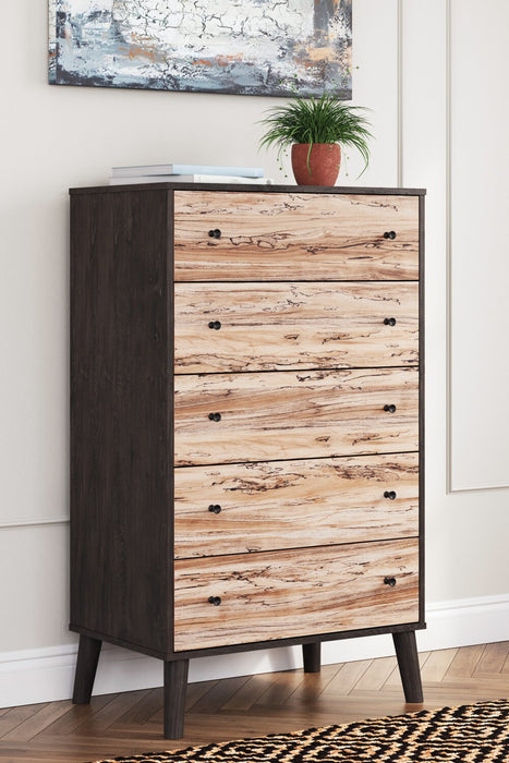 Wolf Bedroom Chest of Drawers, 5-Drawer, 29.9\"W x 50.7\"H, Modern Mid-Century - Two-tone Brown & Natural