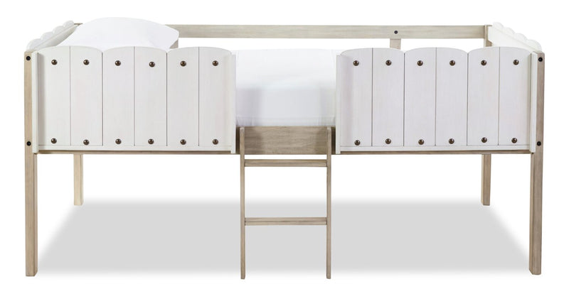 Ryan Loft Bed with Guardrail & Ladder for Kids, White & Natural - Twin Size
