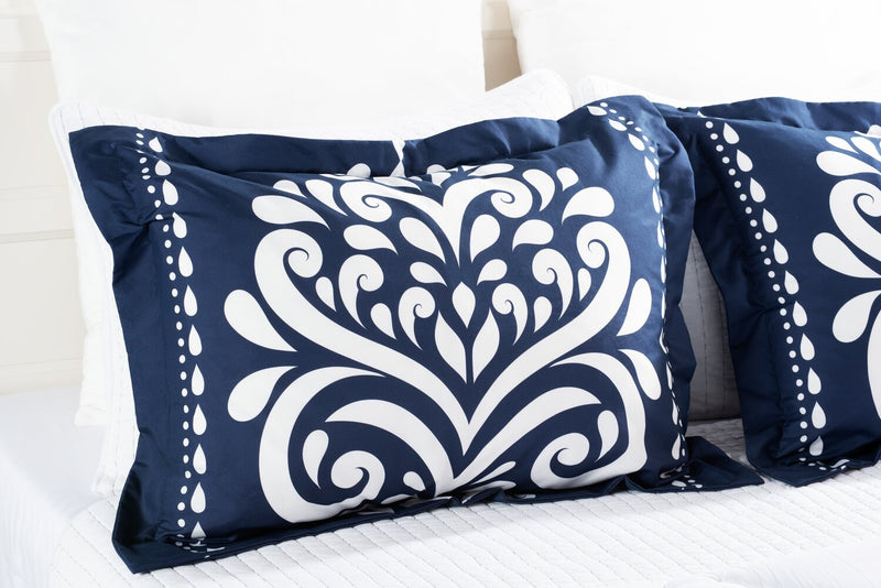 Navy Damask 3-Piece King Comforter Set