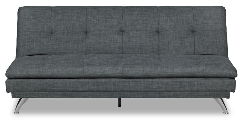 June 73.2\" Linen-Look Fabric Klik Klak Futon with Metal Legs and Tufting - Grey