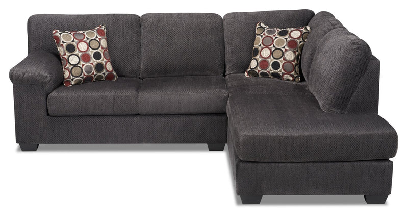 Made in Canada Morty 2-Piece Right-Facing Chenille Fabric Sectional with Accent Pillows - Grey