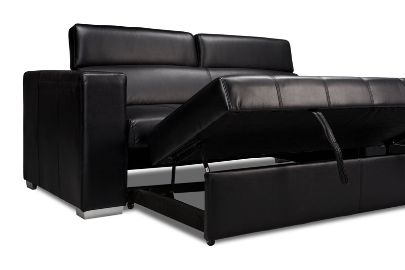 Drake 87\" Leather-Look Fabric Sleeper Sofa with Pull Out Sleeper, Flip-Up Headrests and Button Tufting - Black