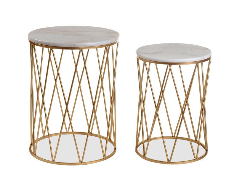 Dalilah 16\" 2-Pack Accent Table Package - White Marble with Gold Base