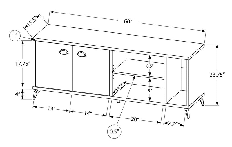 Cameron 60\" Modern TV Stand with Storage and Cable Management for TVs up to 65\"- Grey