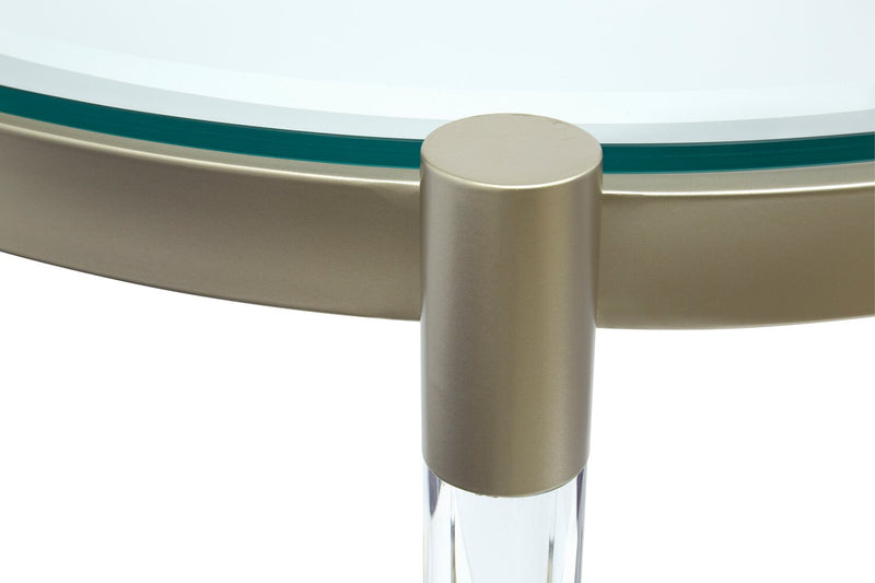 Silas  25.5\" Modern Round Glass Top End Table - Platinum with Metal and Acrylic