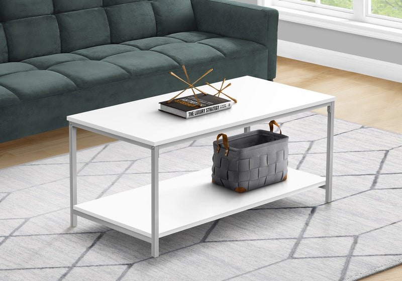 Myra 40\" Modern Coffee Table with Shelf - White with Grey Metal Legs