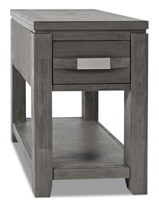 Bronx 16\" Rustic Chairside Table with Storage and Shelf - Grey Wood