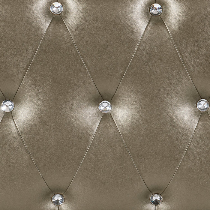 Tyra 5pc Bedroom Set with Bed, Dresser & Mirror, Glam, Vegan Leather, Champagne - King Size