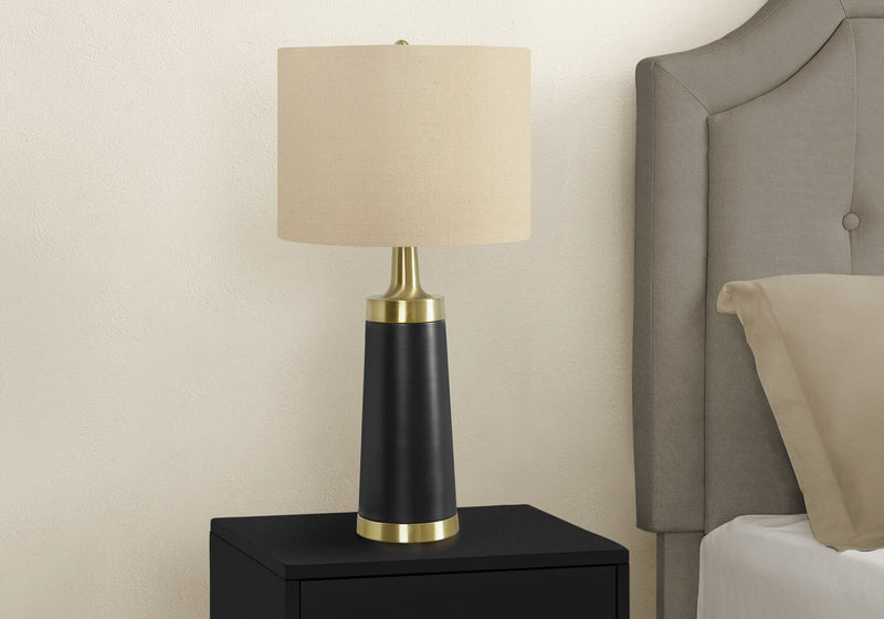 28\" Black and Gold Metal with Beige Drum Table Lamp