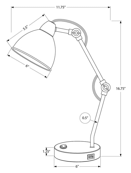 17\" Nickle Metal Desk/Task Lamp wiht USB Charging