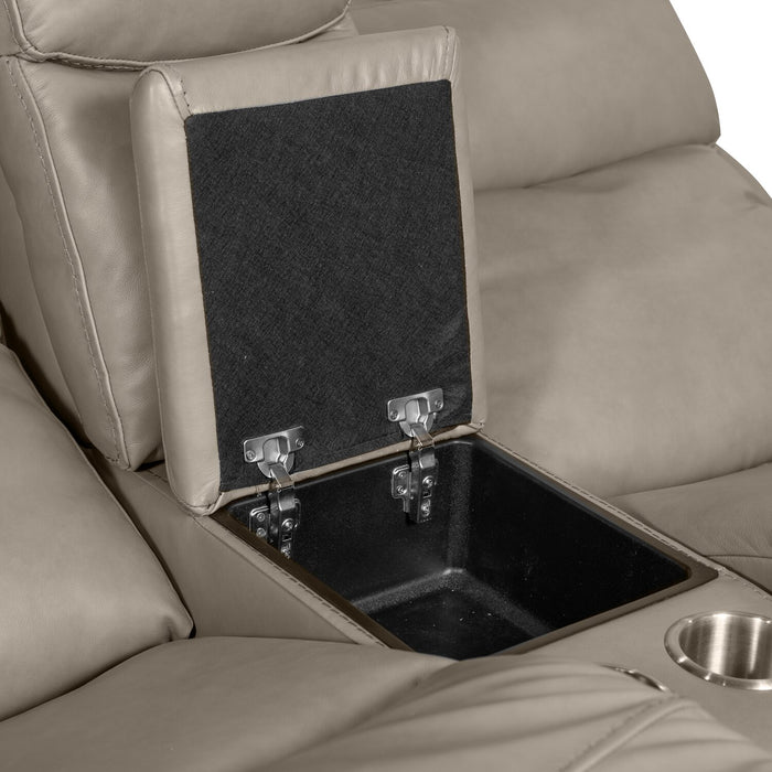 Scott Living Prescott 79\" Genuine Leather Power Reclining Loveseat with Power Headrests - Grey