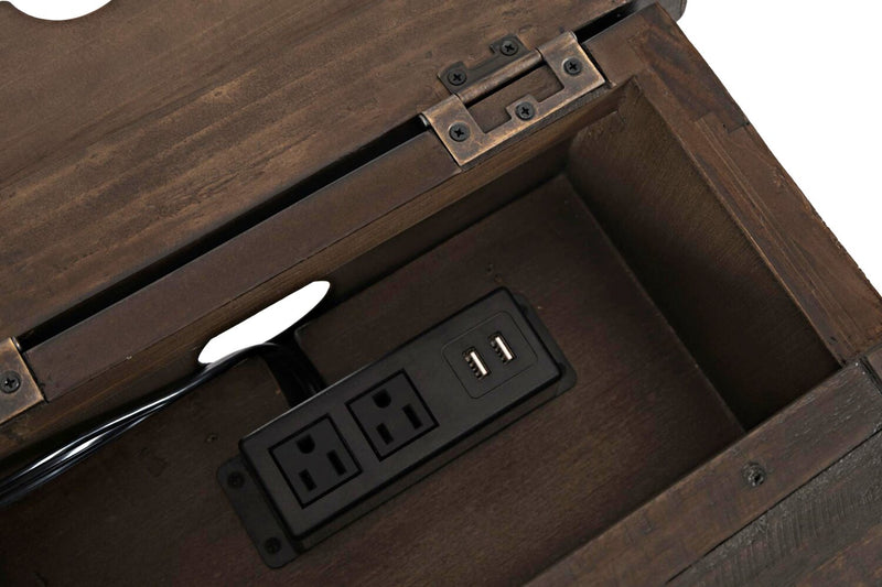 Morgan 16\" Rustic Powered Chairside Table with Storage - Dark Brown with Reclaimed Wood