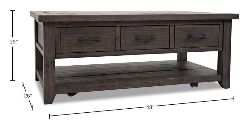 Morgan 48\" Rustic Coffee Table With Storage, Shelf and Casters - Dark Brown with Reclaimed Wood