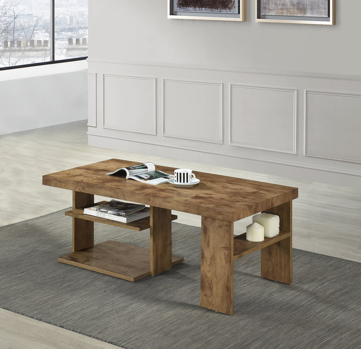 Devon 43.3\" Rustic Coffee Table with Shelf - Light Pine Finish Wood