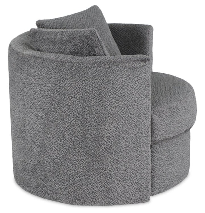 Made in Canada Petite 36\" Chenille Fabric Swivel Cuddler Accent Chair - Teddy Nightfall Grey