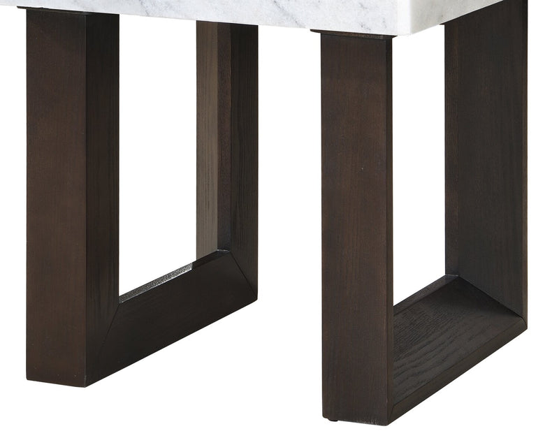 Silvia 22\" Modern End Table - White and Grey Marble Look with Brown Wood Legs