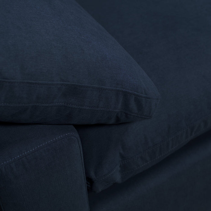 Eclipse Modular 124\" Linen-Look Fabric Sofa with Reversible Feather Down Cushions - Navy Blue
