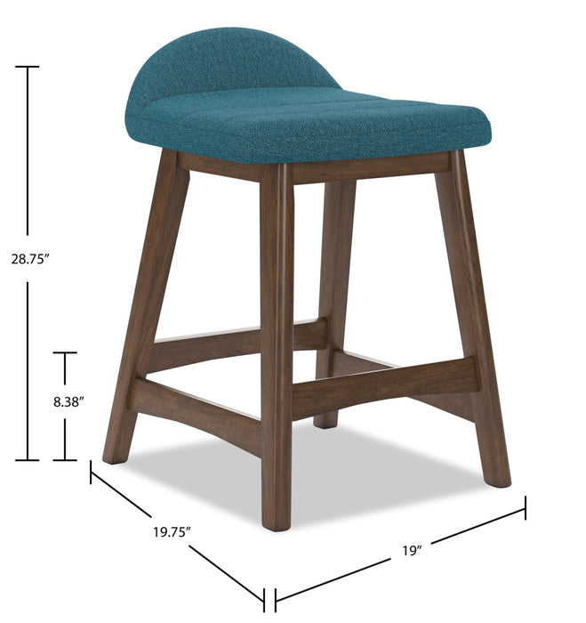 Jovi Counter-Height Stool with Linen-Look Fabric, Wood - Blue