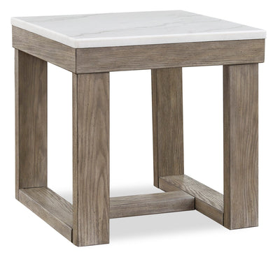 Corsa 24" Modern End Table - Marble Top with Grey Brown Wood Base|Table de bout moderne Corsa de 24 po - dessus en marbre avec base en bois gris-brun