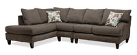 Made in Canada Nofia 3-Piece Left-Facing Chenille Fabric Sectional with Accent Pillows and Wood Legs - Charcoal Grey