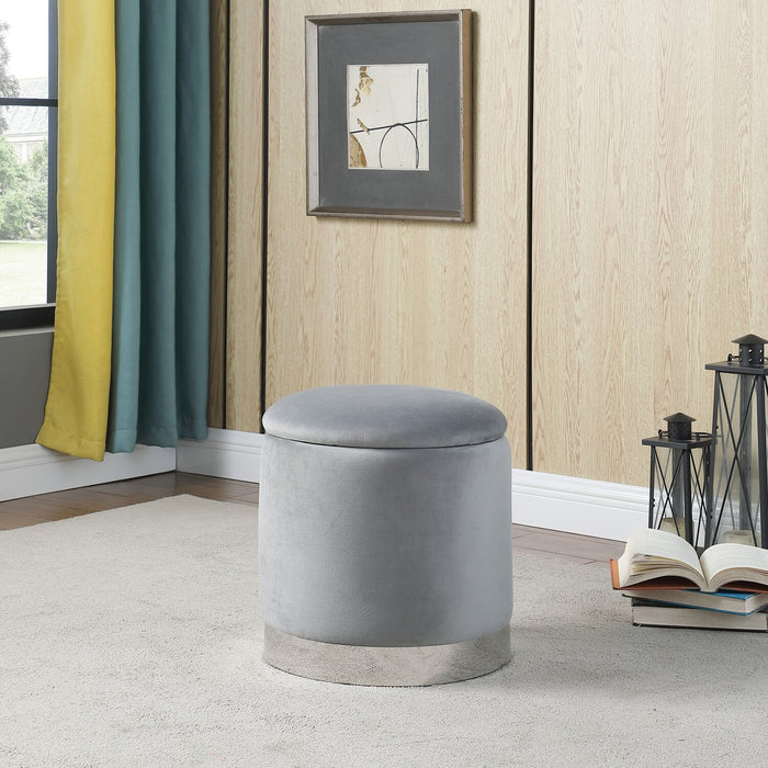 Phebe 16.5\" Storage Ottoman with Silver Trim Base - Grey