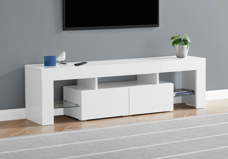 Maggie 63\" Modern TV Stand with Storage and Cable Management for TVs up to 70\"- White