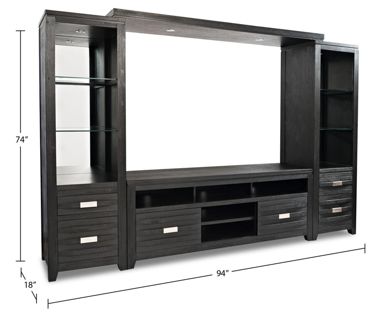 Bronx 94\" 4-Piece Wall Unit Entertainment Centre with Storage & Cable Management for TVs up to 55\"- Charcoal