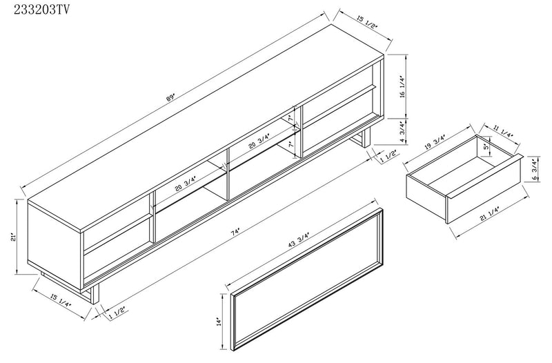 Amelia 89\" x 15.5\" Modern TV Stand with Storage and Cable Management for TVs up to 100\"- White & Black Two Tone