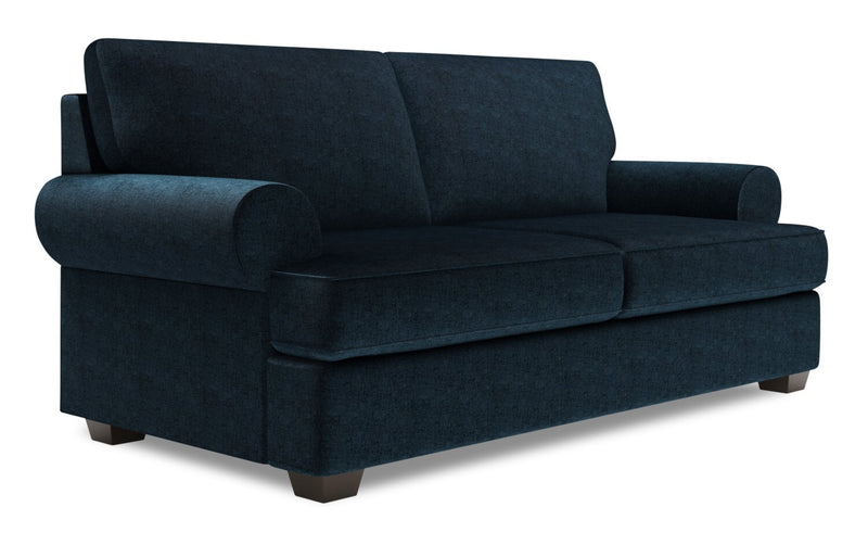 Made in Canada Customizable Sofa Lab Roll 76\" Chenille Fabric Condo Size Sofa with Rolled Arms - Luxury Indigo Blue