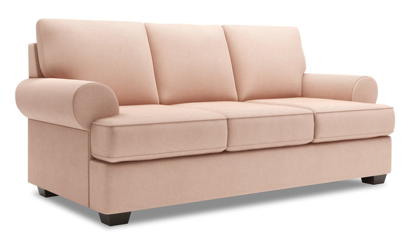 Made in Canada Customizable Sofa Lab Roll 86\" Linen-Look Fabric Sofa with Rolled Arms - Pax Rose Pink