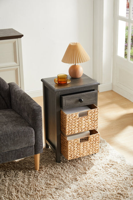 Jon 15.5\" Chairside Table with 2 Baskets & Drawer - Distressed Grey